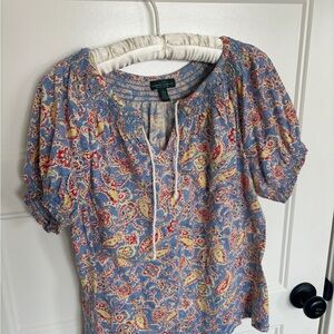 LRL Lauren Ralph Lauren Women's Cotton Casual Top Large Paisley Blouse